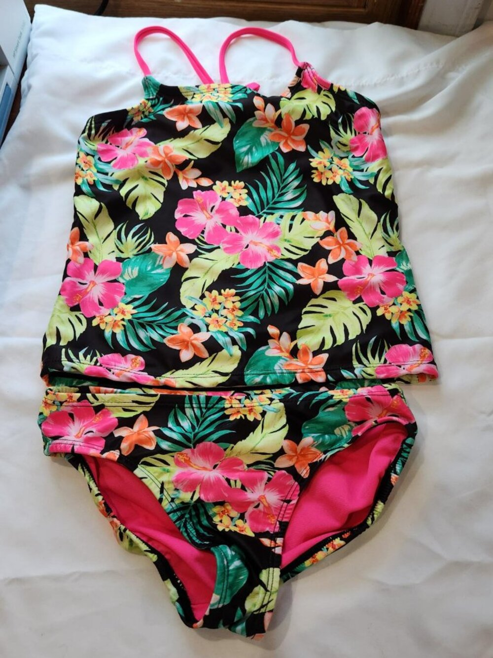 Wonder Nation Girls Tropical Tankini Swimsuit 2 Piece Set Size 7-8